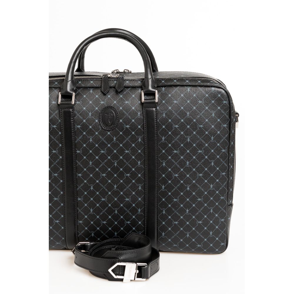 Elegant Black Leather Briefcase with Shoulder Strap