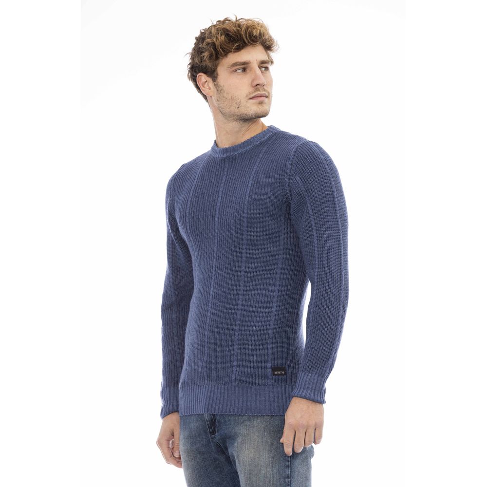 Elegant Crewneck Blue Wool Sweater