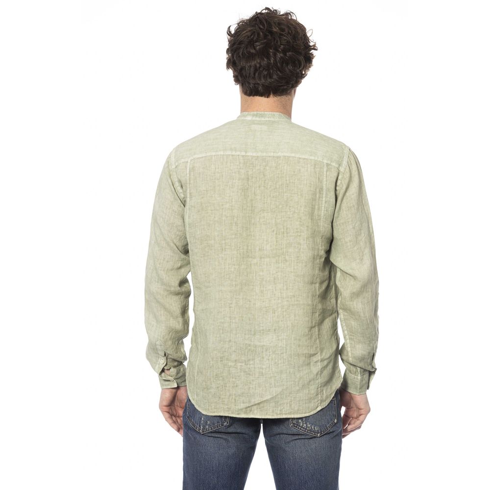 Elegant Green Linen Shirt with Mandarin Collar