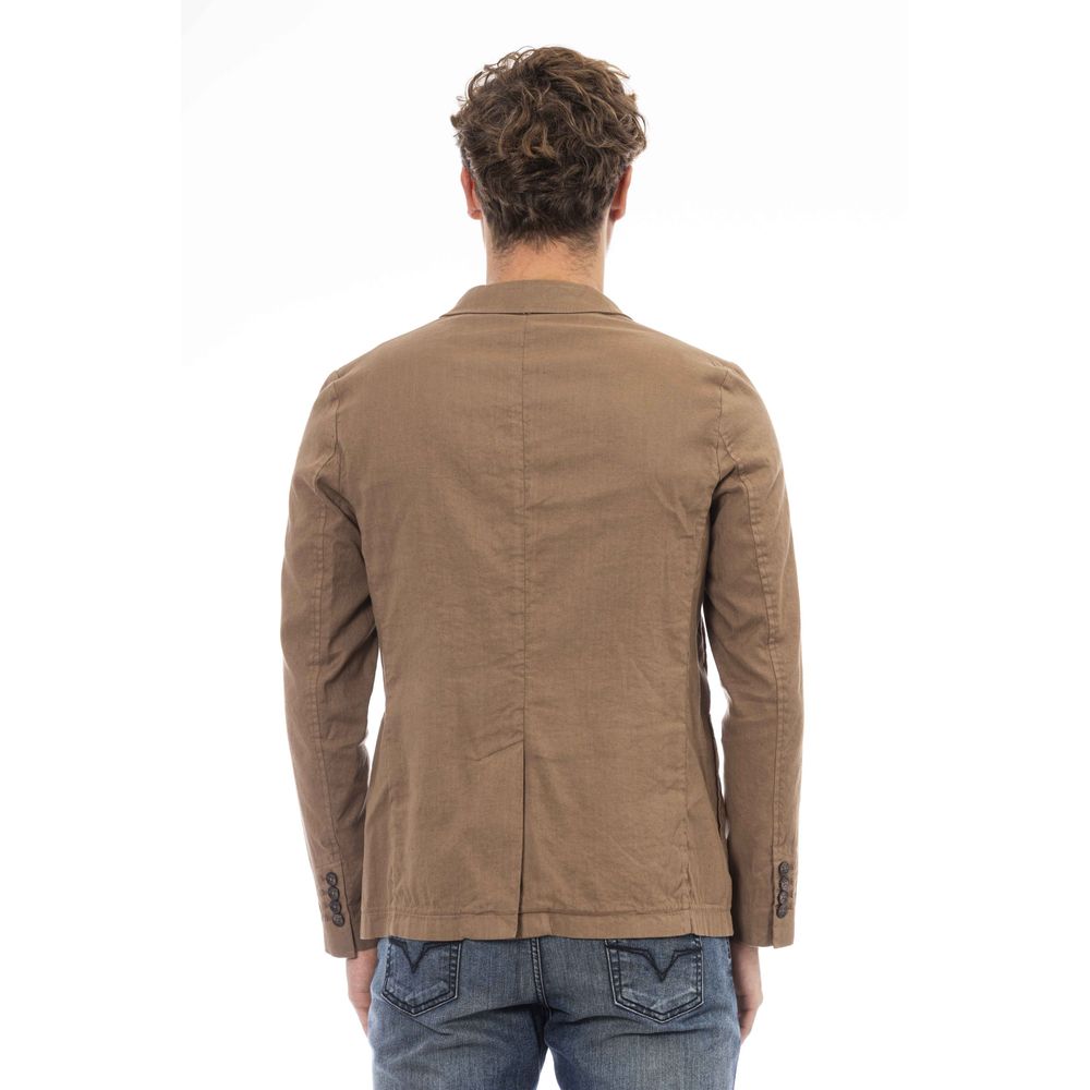 Elegant Brown Linen-Cotton Blend Jacket