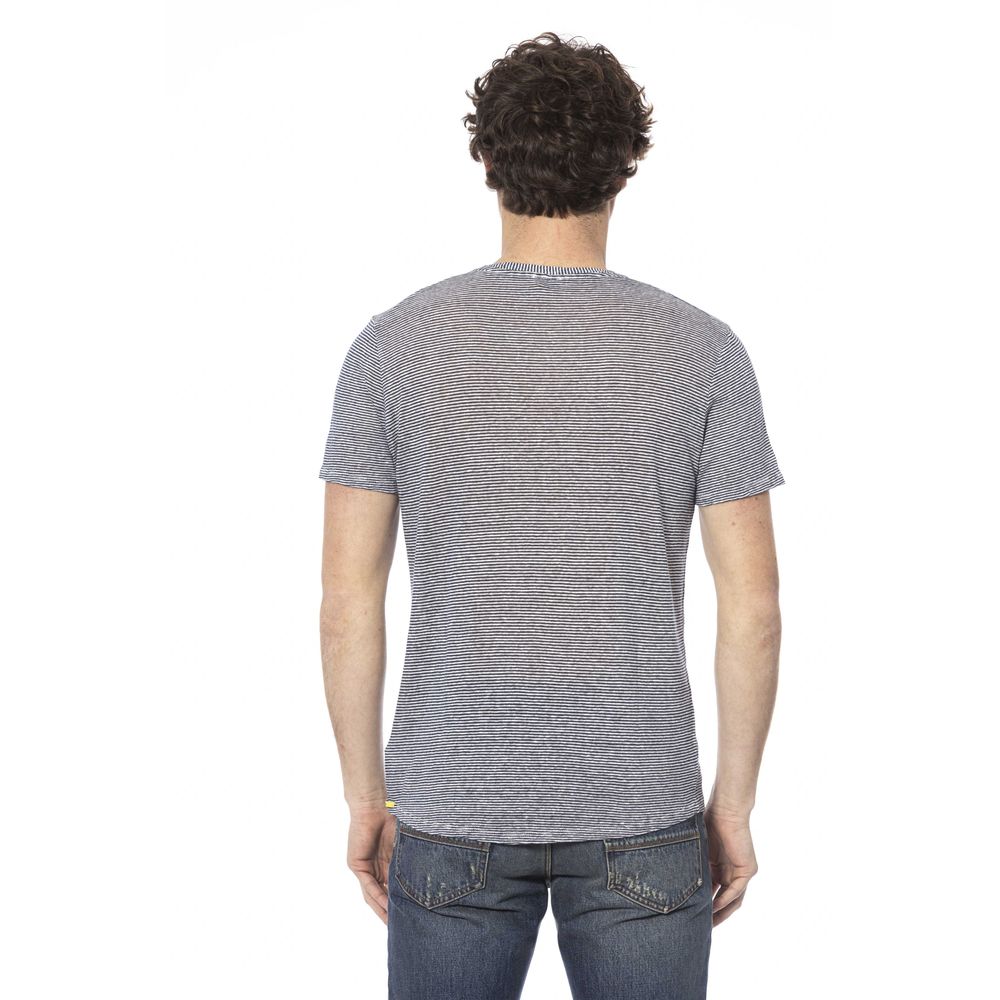 Chic Blue Linen-Viscose Crew Neck Tee