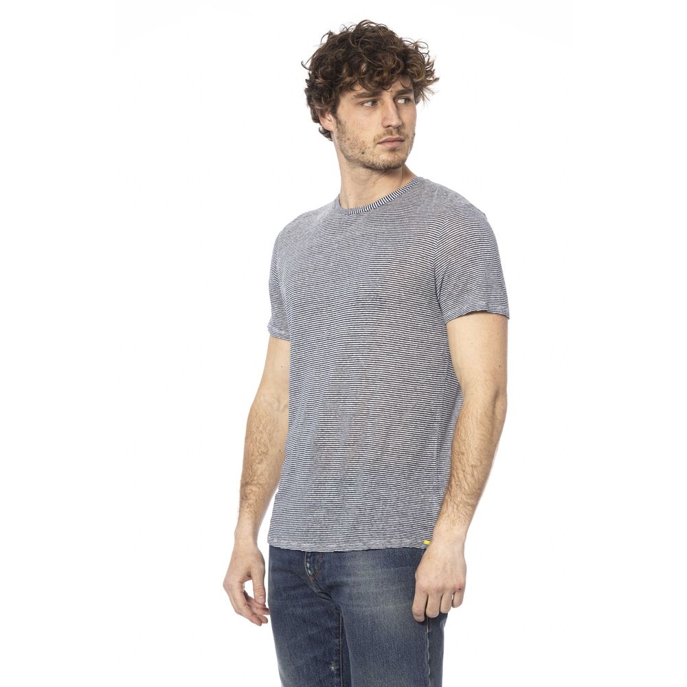 Chic Blue Linen-Viscose Crew Neck Tee