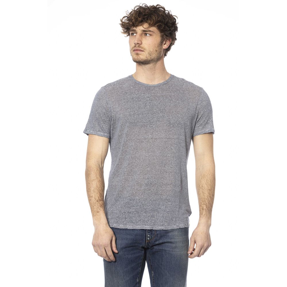 Chic Blue Linen-Viscose Crew Neck Tee