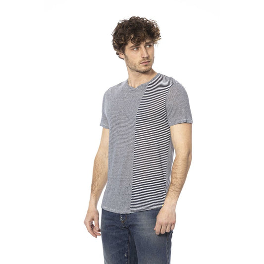 Ocean Blue Linen-Blend Crew Neck Tee