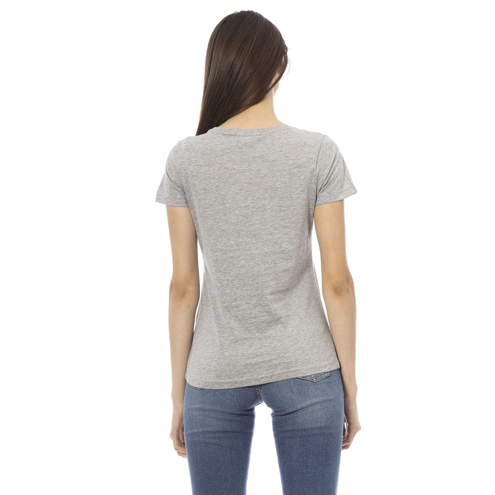 Elegant Gray Cotton-Blend Tee with Chic Print