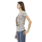 Chic Gray Cotton Blend Tee with Unique Print