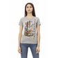 Chic Gray Cotton Blend Tee with Unique Print