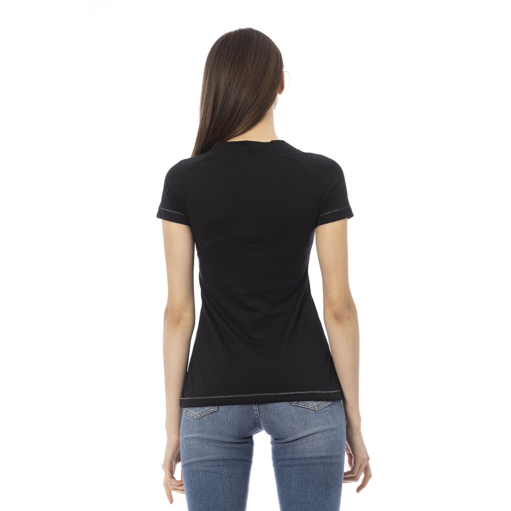 Chic Black Cotton Tee with Unique Front Print