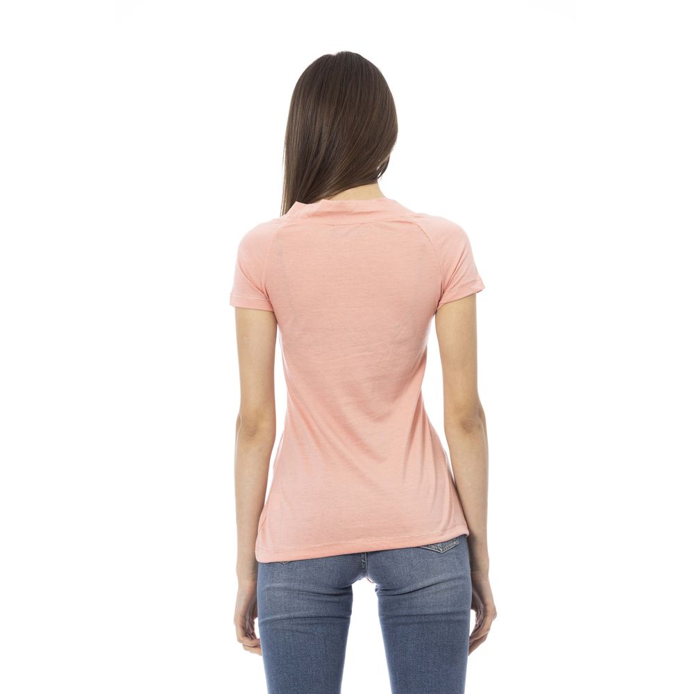 Elegant Pink Short Sleeve Tee with Chic Print