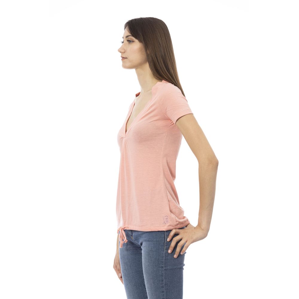 Elegant Pink Short Sleeve Tee with Chic Print