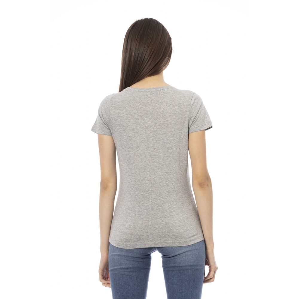 Elegant Gray V-Neck Tee with Chic Print