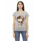 Elegant Gray V-Neck Tee with Front Print