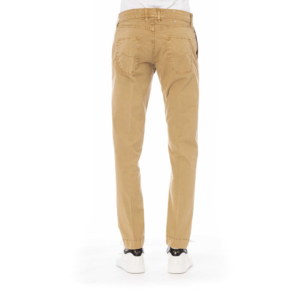 Beige Cotton Blend Trousers with Pockets