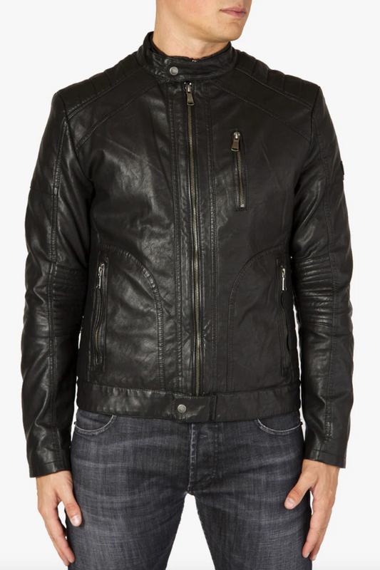 Sleek Black Faux Leather Men's Jacket