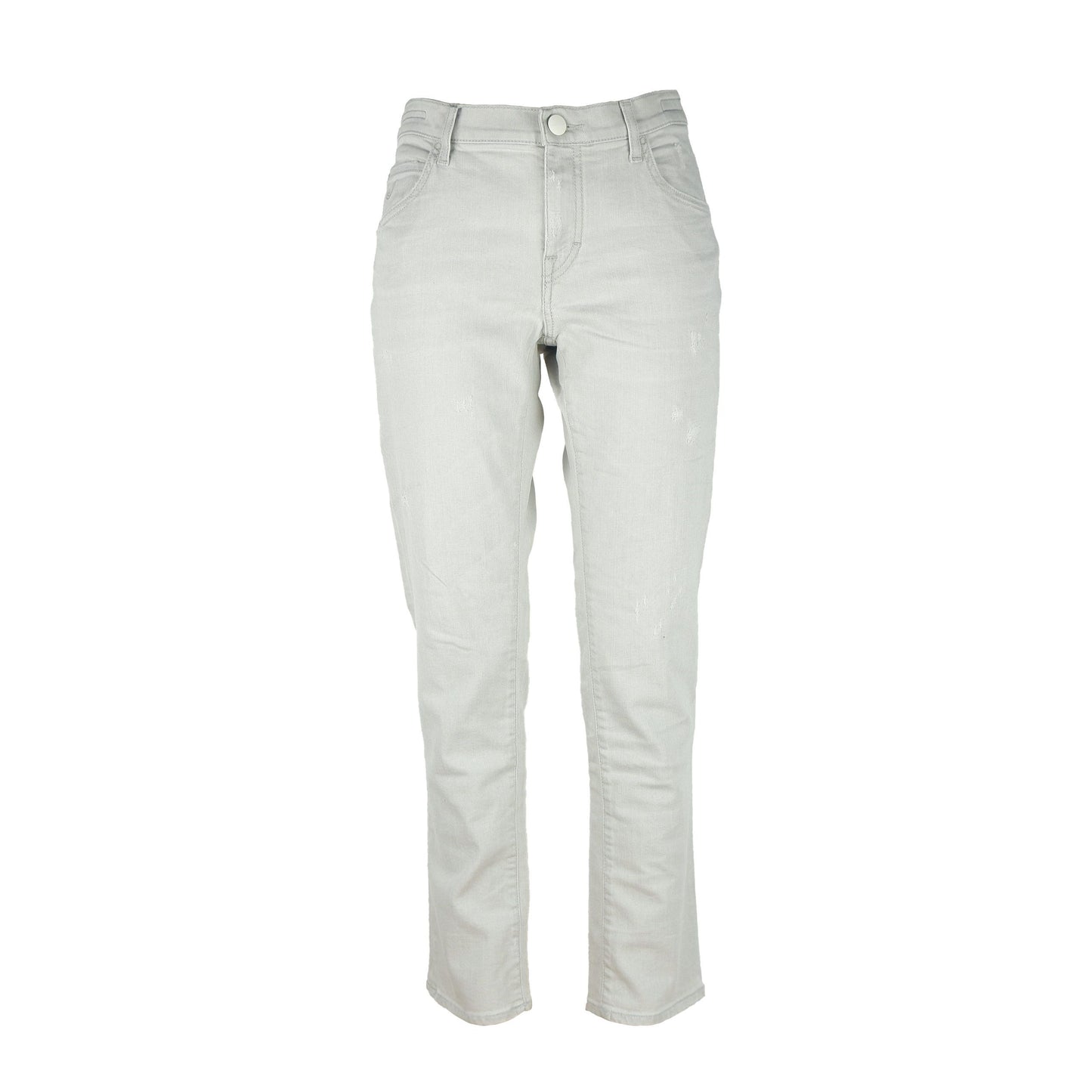 Karen Straight Grey Jeans with Silver Leather Patch