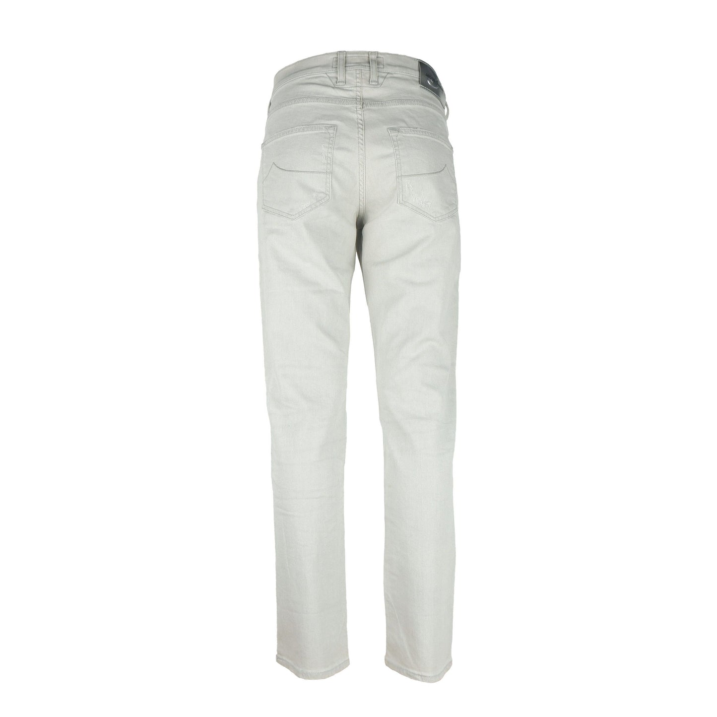 Karen Straight Grey Jeans with Silver Leather Patch