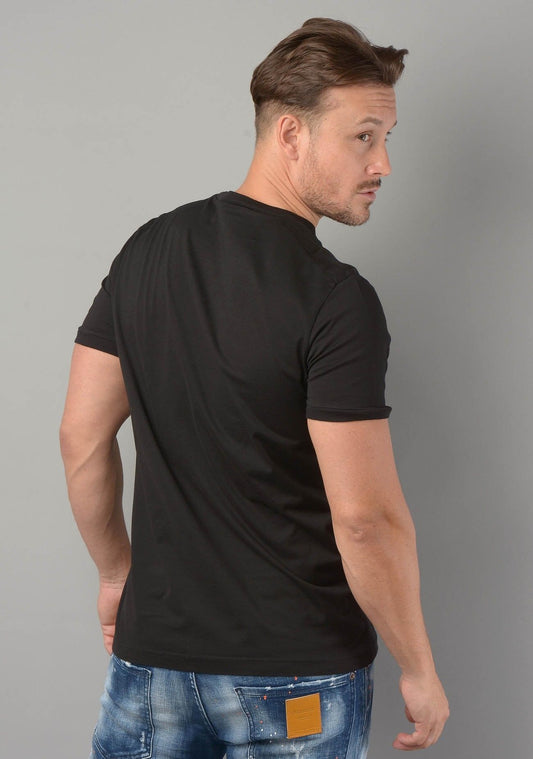 Sleek Black Roundneck Tee with Iconic Front Print