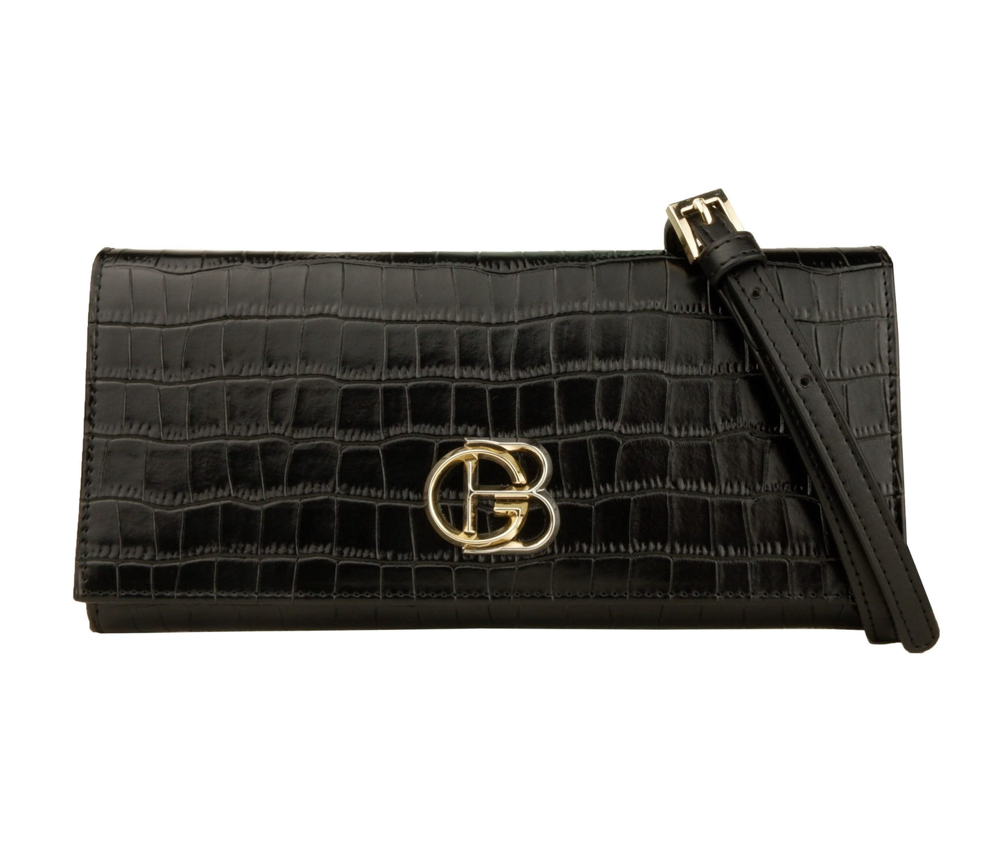 Chic Croc-Textured Black Crossbody Bag