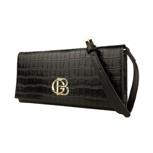 Chic Croc-Textured Black Crossbody Bag