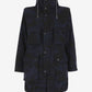 Camouflage Hooded Trench Coat in Dark Blue
