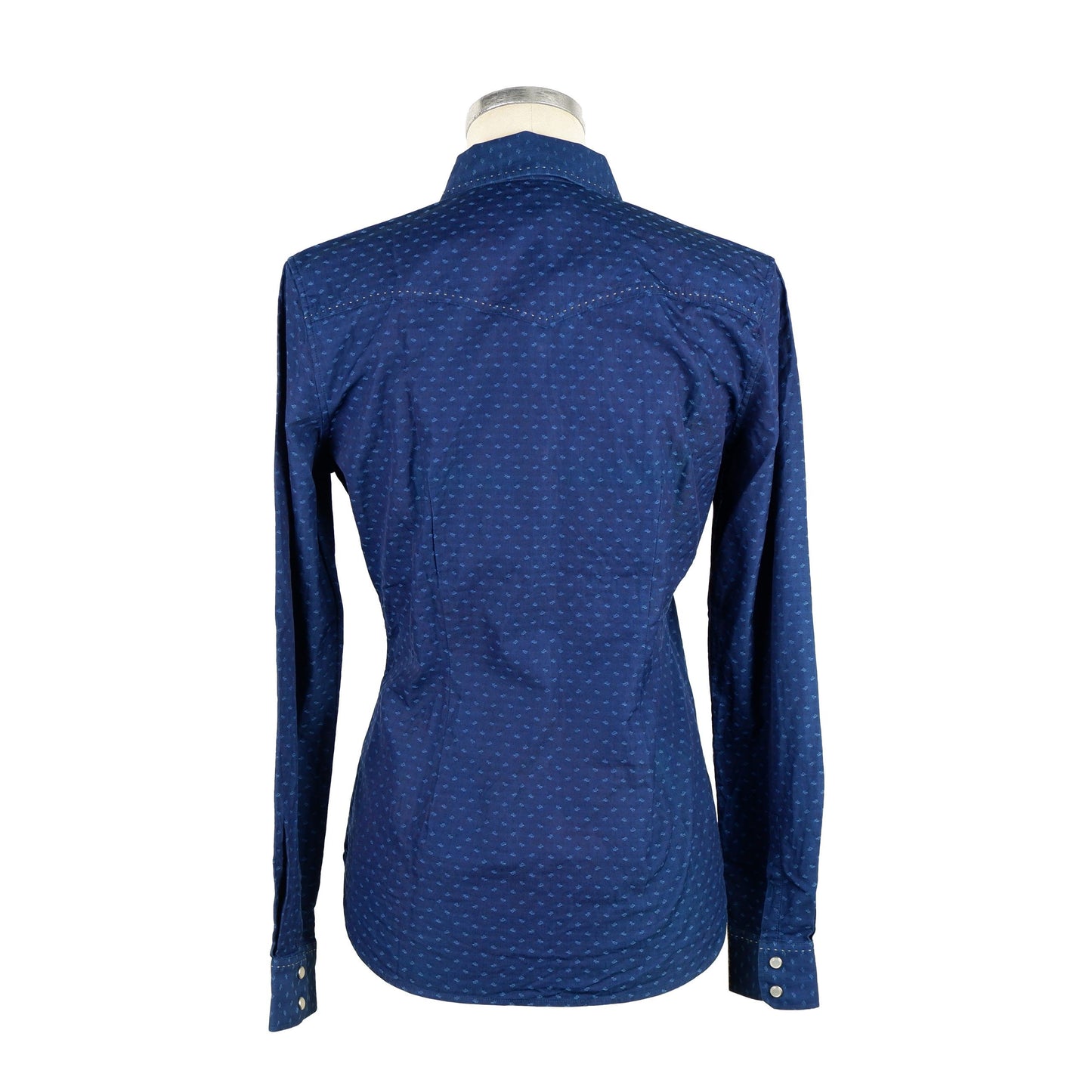 Chic Dark Blue Cotton Blouse with Pattern Stitching