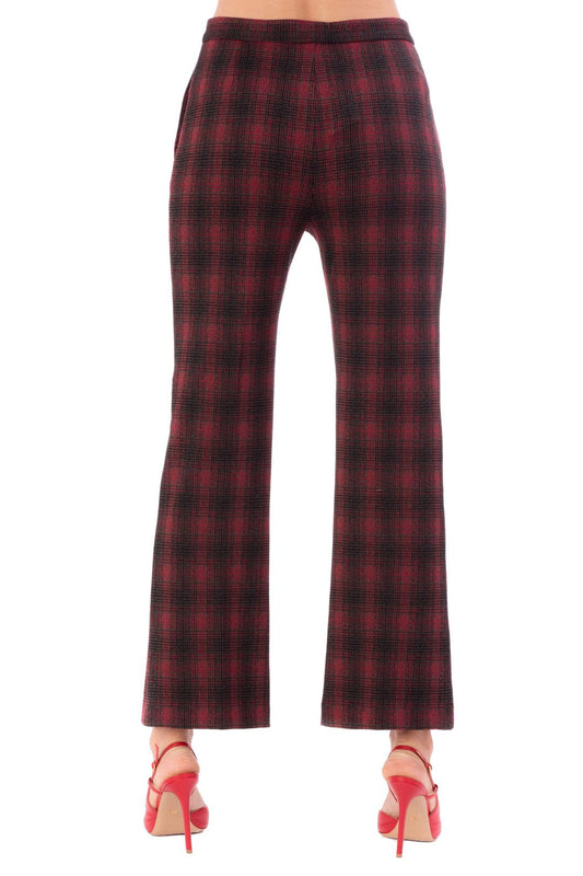 Elegant Check Motif Flared Trousers