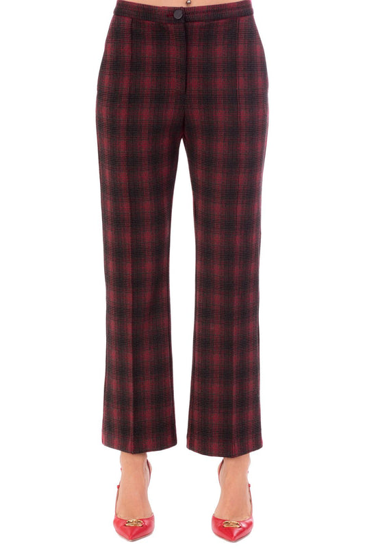 Elegant Check Motif Flared Trousers