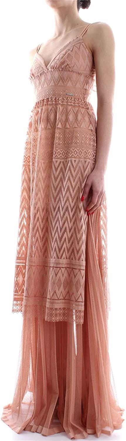 Elegant Pink Lace Evening Dress with Pleats