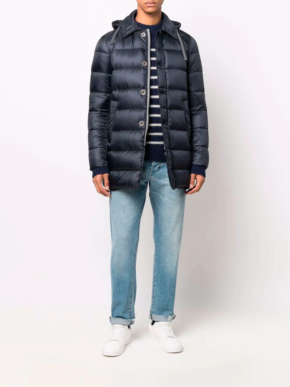 Elegant Navy Quilted Down Coat