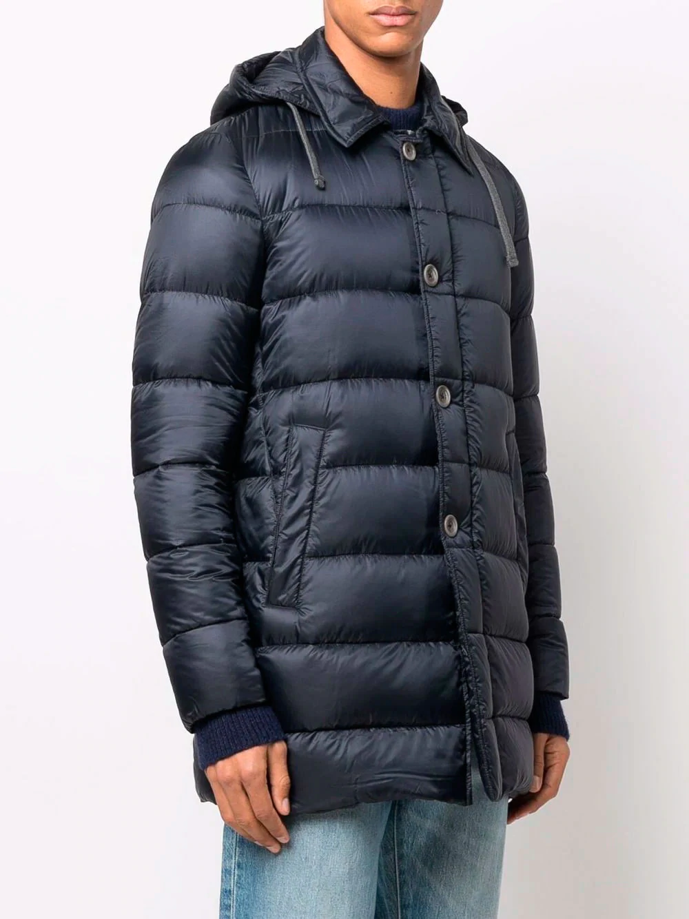 Elegant Navy Quilted Down Coat