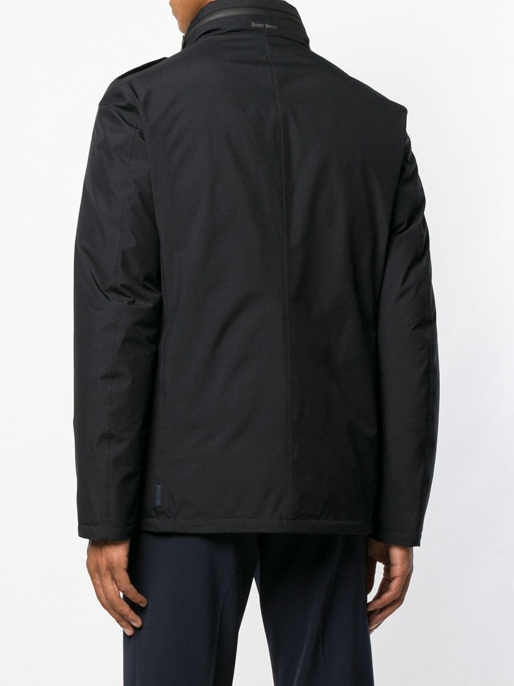 Sleek Black Polyester Hooded Jacket