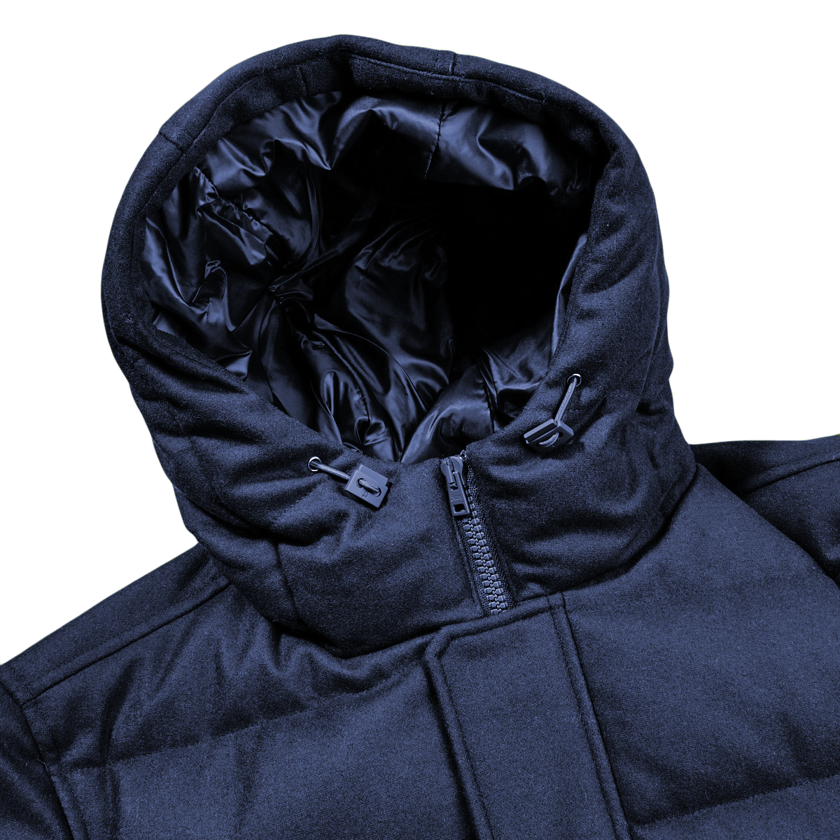 Elegant Blue Wool Blend Down Jacket with Hood