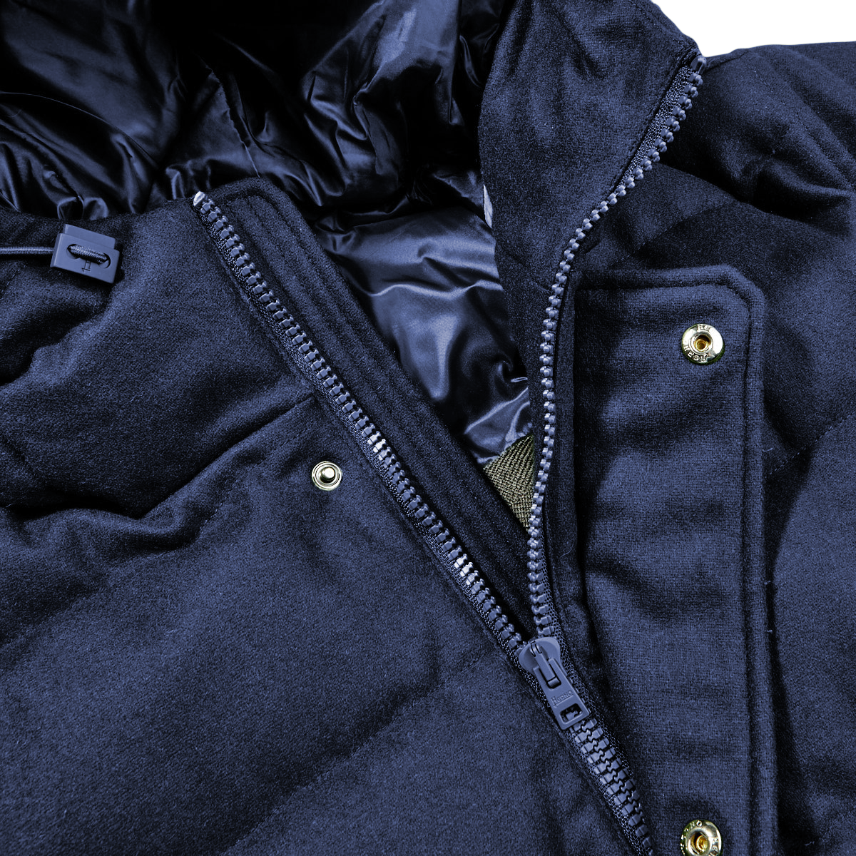 Elegant Blue Wool Blend Down Jacket with Hood