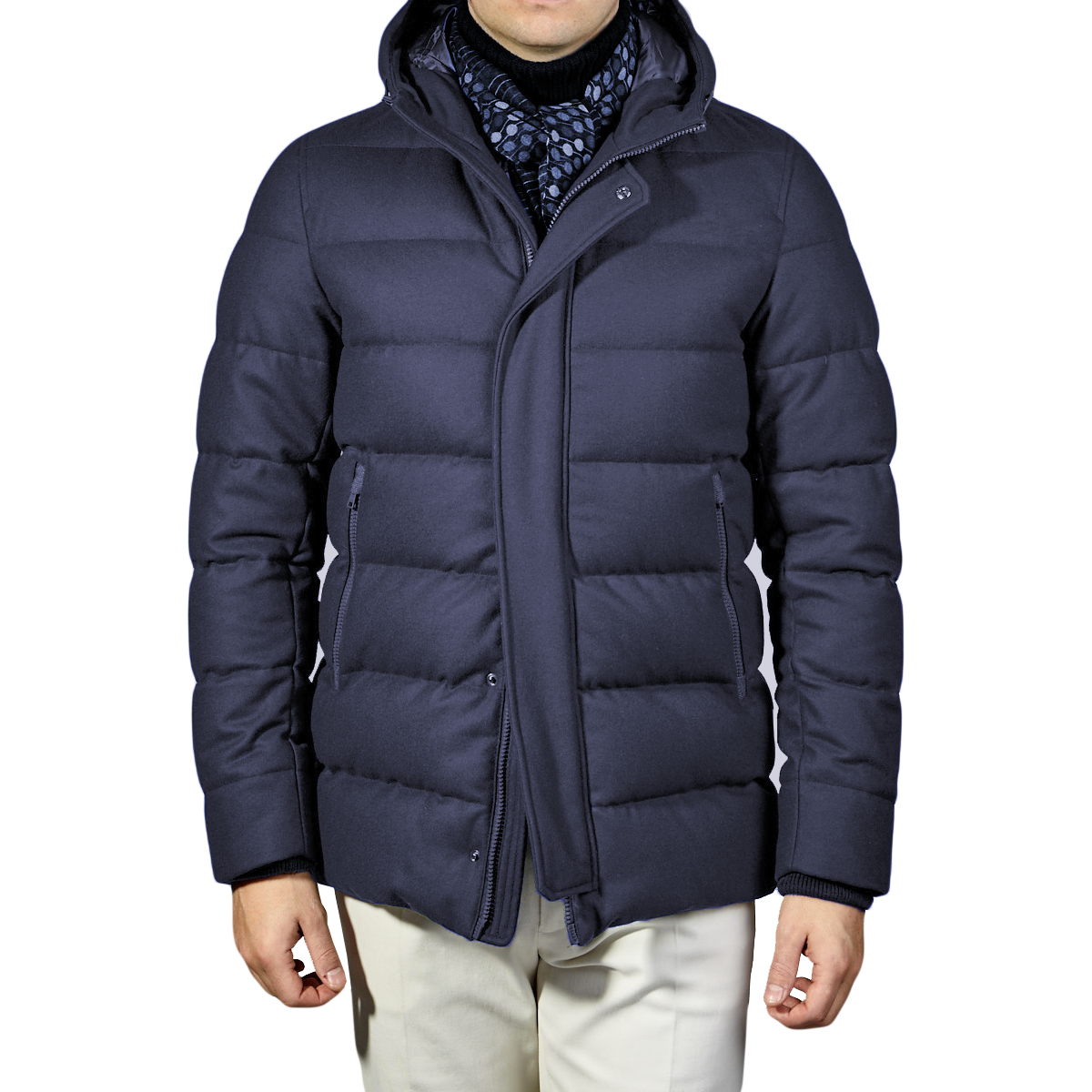 Sleek Wool-Blend Down Jacket with Hood