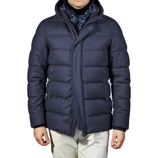 Sleek Wool-Blend Down Jacket with Hood