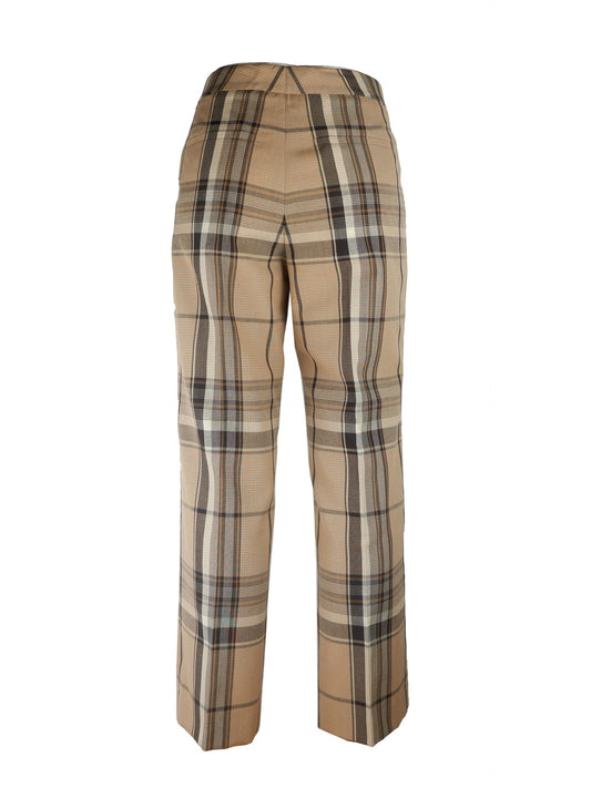 Elegant Beige Tartan Wool Pants