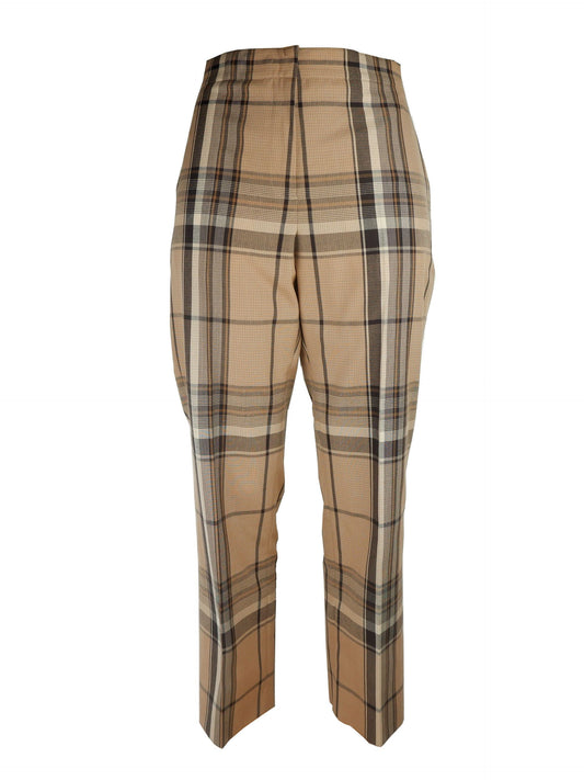 Elegant Beige Tartan Wool Pants