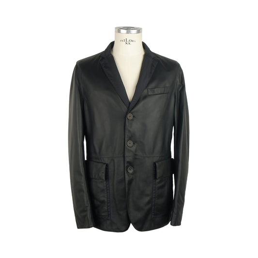 Elegant Men's Leather Jacket with Classic Collar