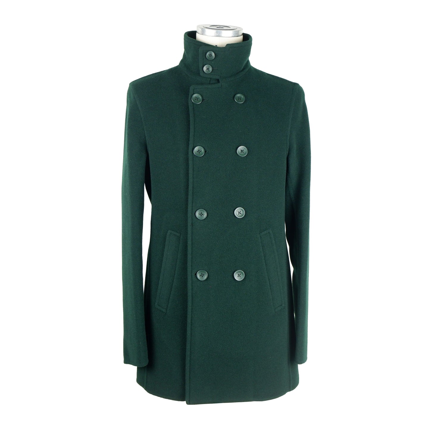 Elegant Green Wool Coat with Button Closure