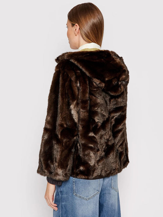 Chic Brown Zip-Up Faux Fur Jacket