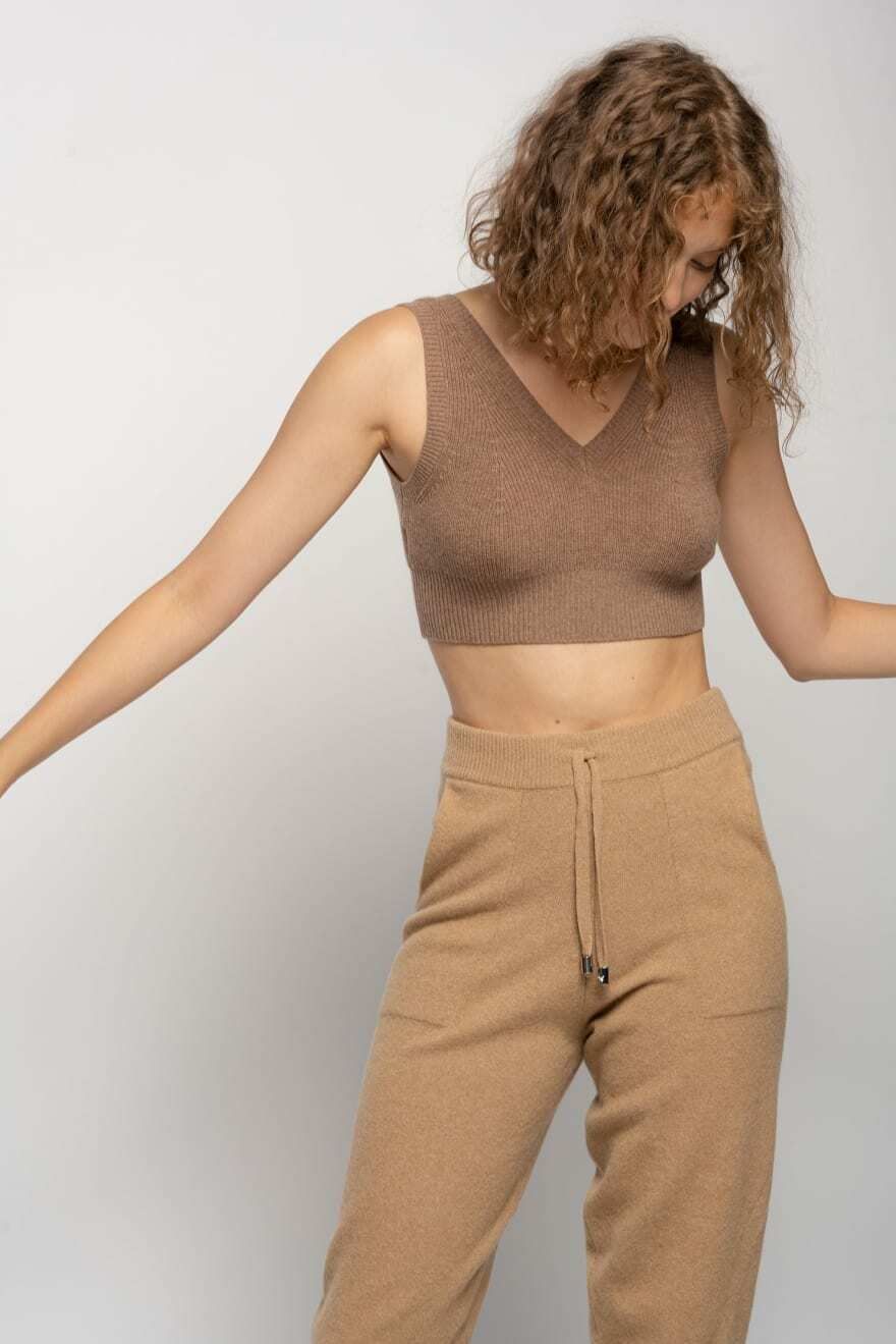 Chic Brown Wool-Blend Jogging Pants