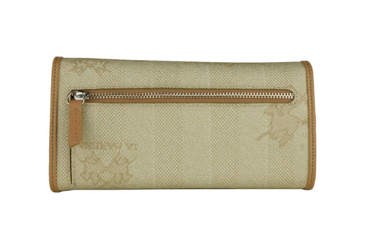 Elegant Beige Designer Wallet with Logo Accent