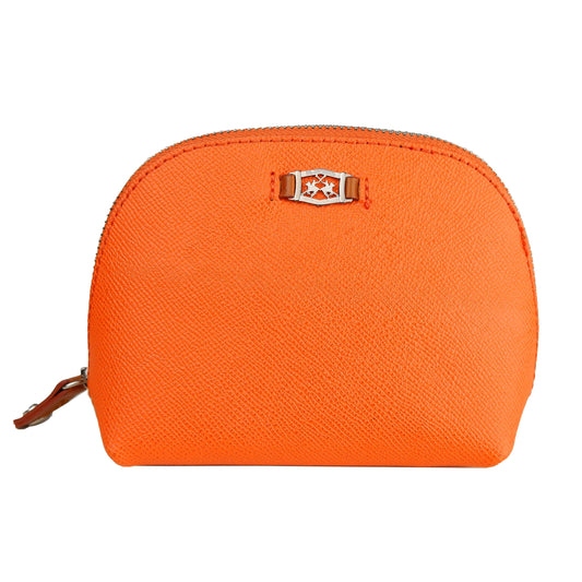 Chic Orange Leather Cosmetic Bag with Logo