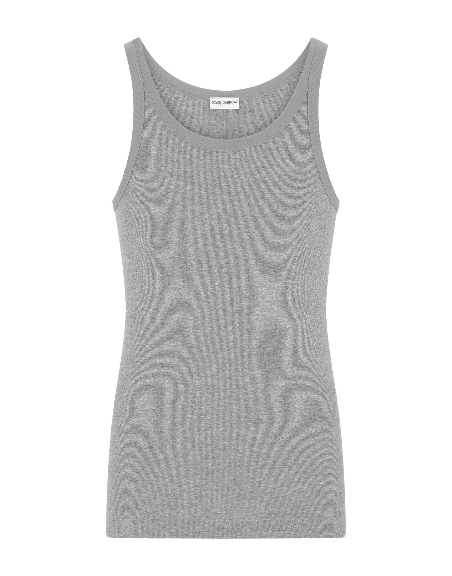 Sleek Grey Ribbed Sleeveless Cotton Tank Top