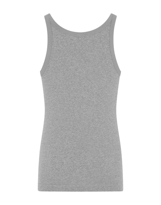 Sleek Grey Ribbed Sleeveless Cotton Tank Top