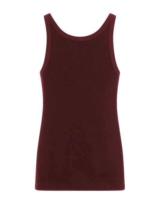 Elegant Bordeaux Ribbed Cotton Tank Top