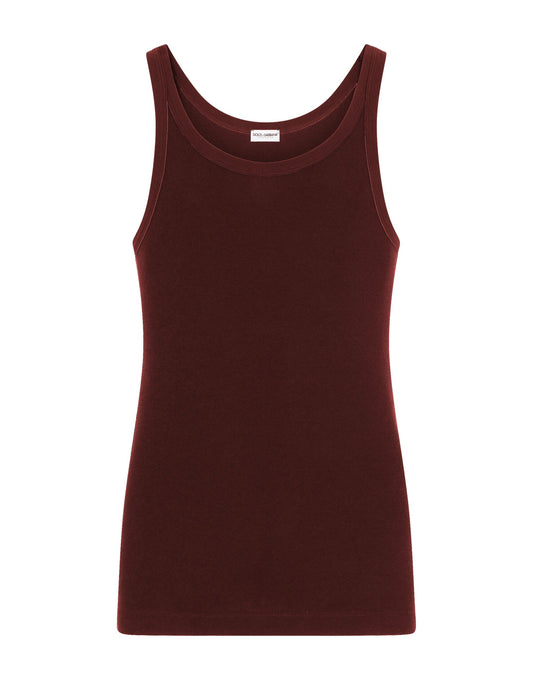 Elegant Bordeaux Ribbed Cotton Tank Top