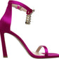 Elegant Fuchsia Silk Satin Crystal-Buckle Sandals