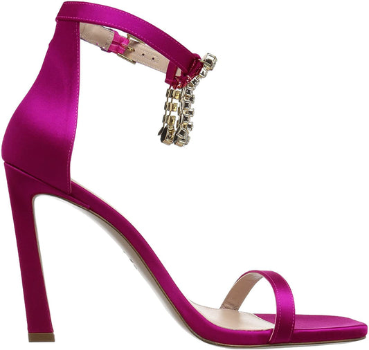 Elegant Fuchsia Silk Satin Crystal-Buckle Sandals