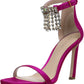 Elegant Fuchsia Silk Satin Crystal-Buckle Sandals